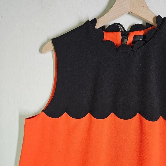 Victoria Beckham x Target Scalloped Shift Peplum Dress L Orange Black Sleeveless - Picture 3 of 12